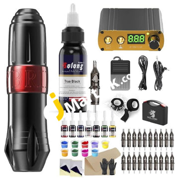 Solong Rotary Tattoo Machine Kit Hybrid Pen 20 Cartridges 8 Inks Professional Digital Power Supply -